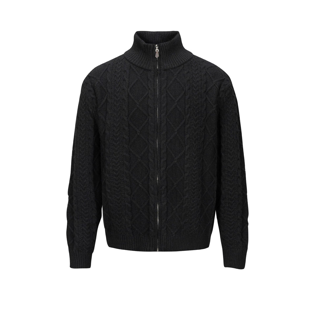 Herren Strick-Zipjacke mit Zopfmuster und hohem Stehkragen Drune