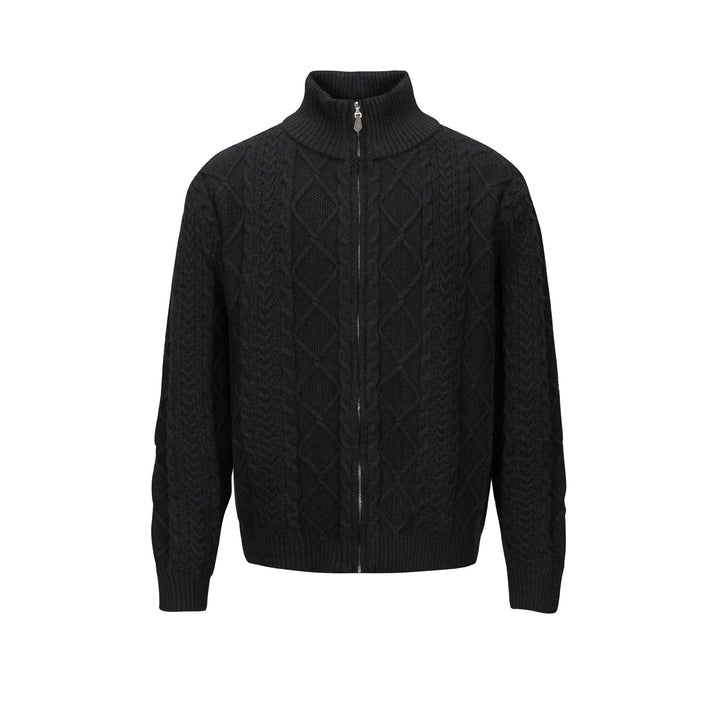 Herren Strick-Zipjacke mit Zopfmuster und hohem Stehkragen Drune