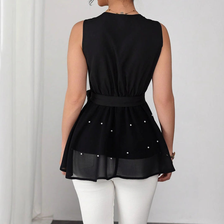 Damen Elegantes Wickeloberteil mit dekorativen Perlen Drune