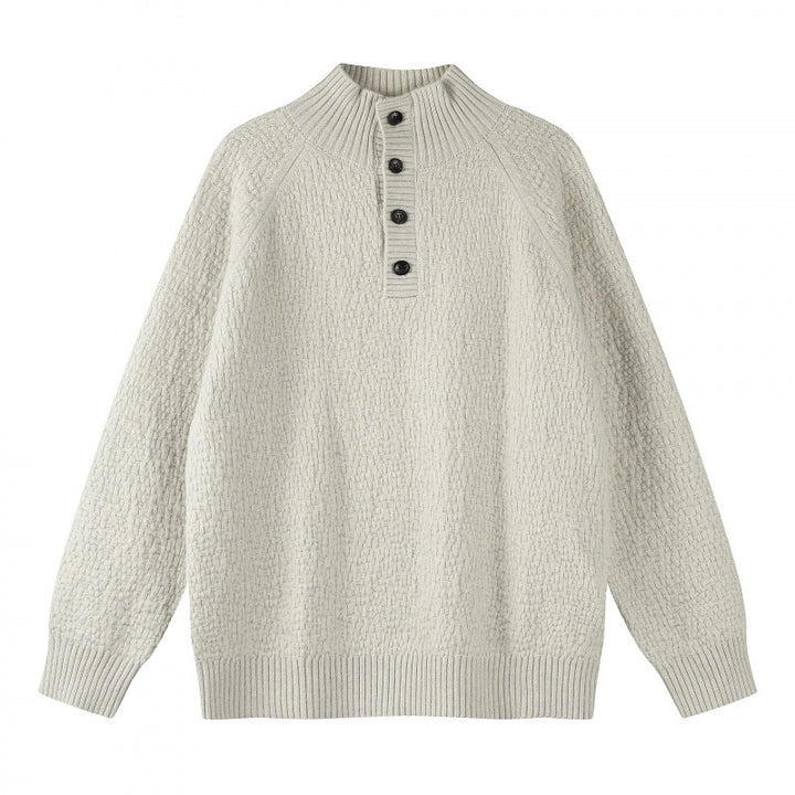 Unisex Strukturierter Halbzip-Strickpullover mit Henley-Knopfleiste und Raglanärmeln Drune