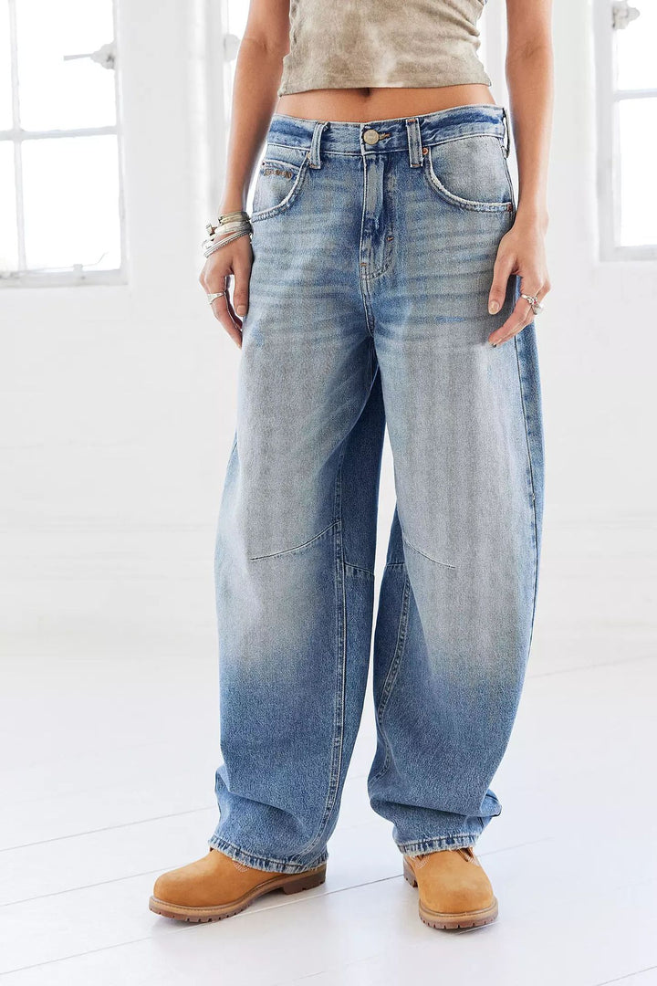 Damen nan weite tiefsitzende Baggy-Jeans mit Knie-Paneelen und entspannter Passform Drune