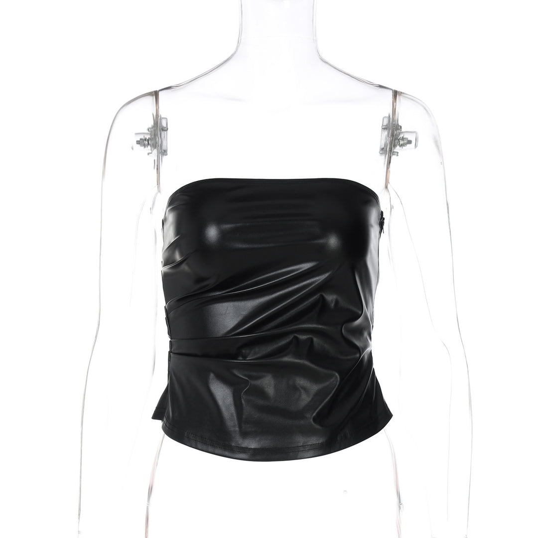 Damen ärmelloses Satin-Top mit elegantem Raffungselement Drune