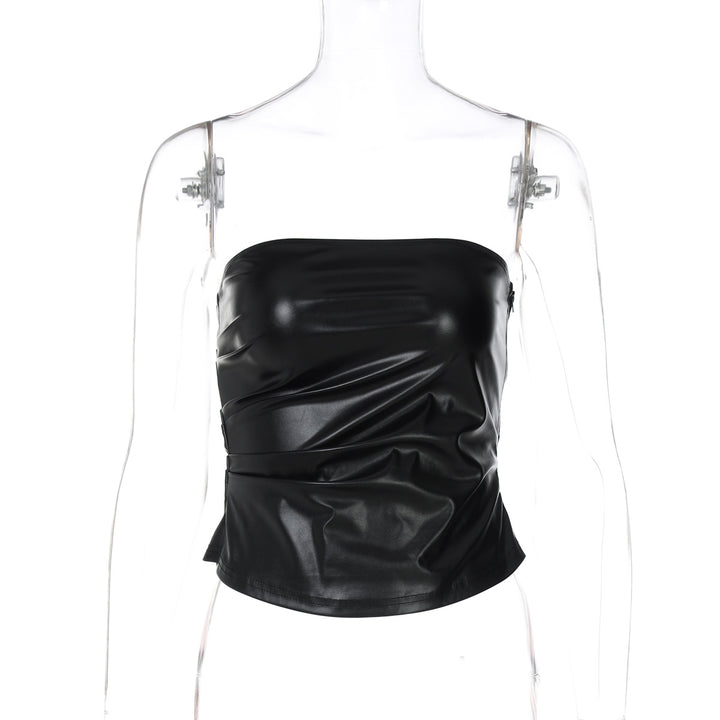 Damen ärmelloses Satin-Top mit elegantem Raffungselement Drune
