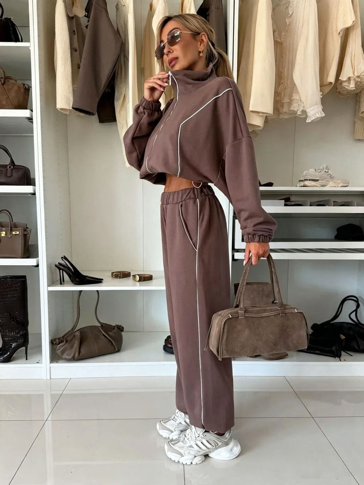 Damen Loungewear-Set Cropped Zipjacke und hochgeschnittene Jogginghose mit Gummibund Drune