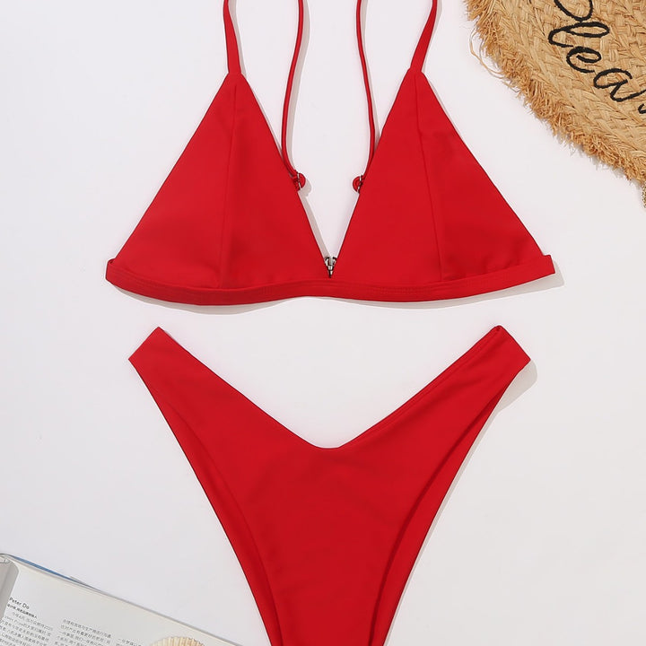 Damen Triangel-Bikini mit verstellbaren Trägern und tiefem Ausschnitt Drune