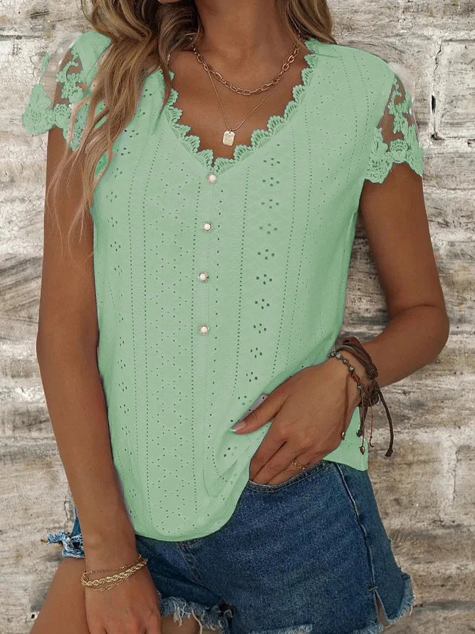 Damen Bluse mit romantischen Rüschen und einzigartiger Lochstickerei Drune