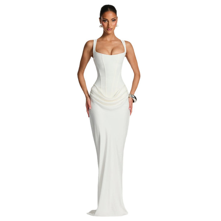 Damen Elegantes Maxikleid mit figurformendem Schnitt und zarten Drapierungen Drune