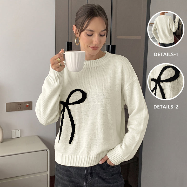Damen Modischer Pullover mit Schleifenmotiv Drune