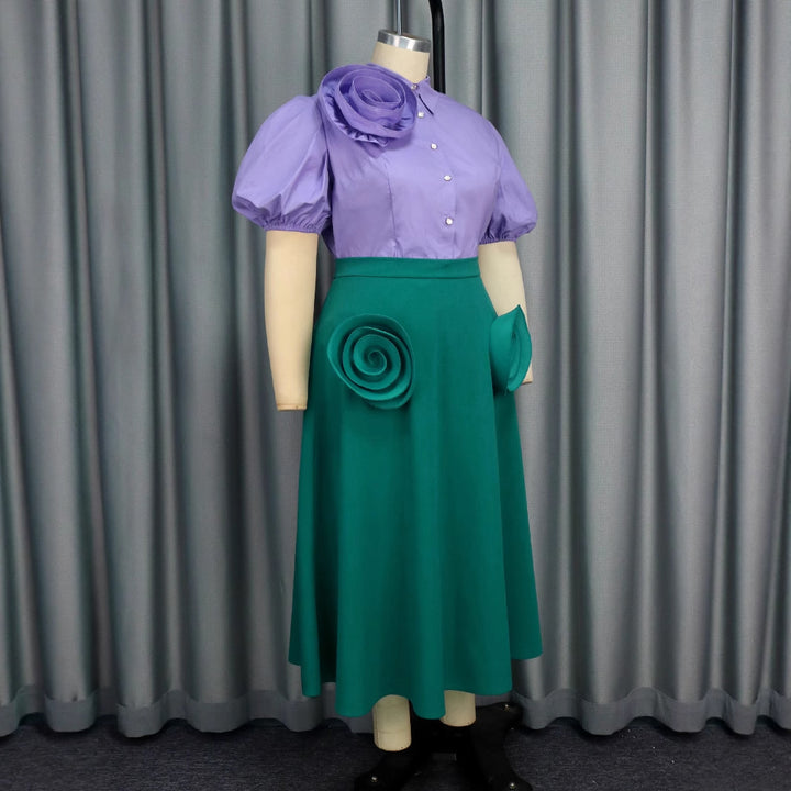 Damen Elegantes Kleid mit dekorativen Blumenapplikationen Drune