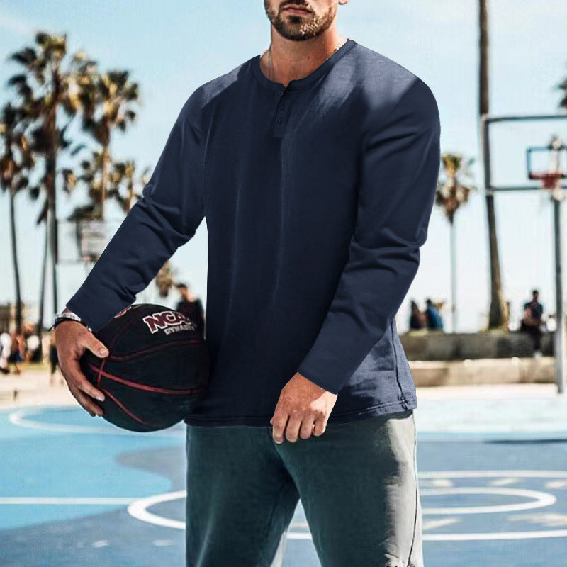 Herren langärmliges Henley-Shirt mit strukturiertem Stoff und praktischen Knopfdetails Drune