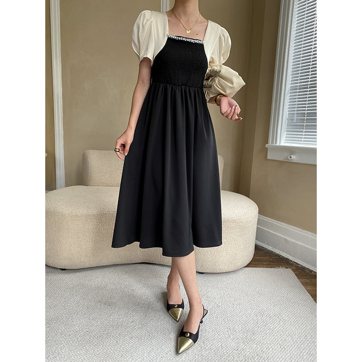 Damen Maxikleid mit Puffärmeln und dekorativem Ausschnitt Drune