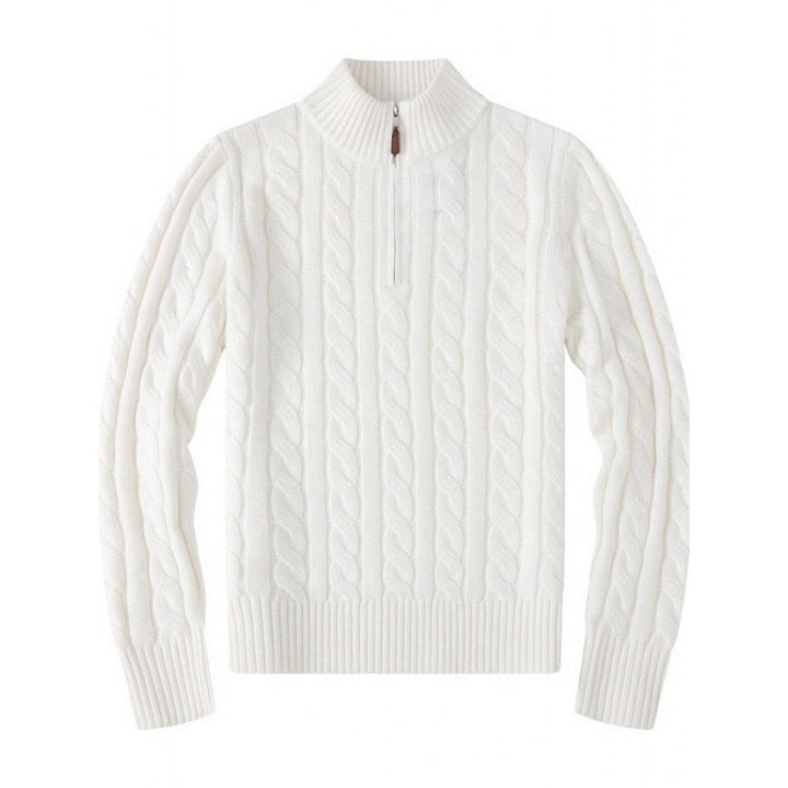 Herren Kabelstrickpullover mit Halbzip und Stehkragen aus weicher Kaschmirmischung Drune