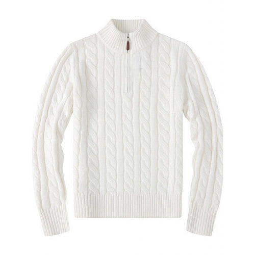 Herren Kabelstrickpullover mit Halbzip und Stehkragen aus weicher Kaschmirmischung Drune