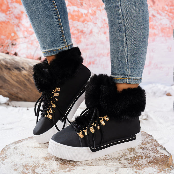 Damen Winterliche Sneaker-Stiefelette mit Kunstfellkragen und Plateau Drune