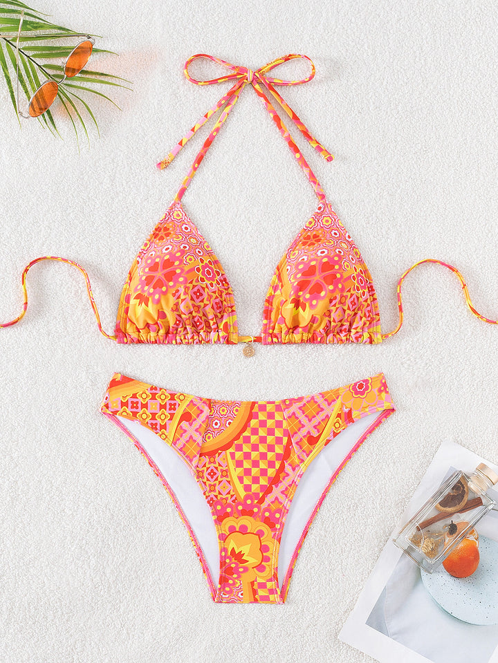 Damen Triangel-Bikini mit einzigartigem Mosaik-Muster und verstellbaren Bindebändern Drune