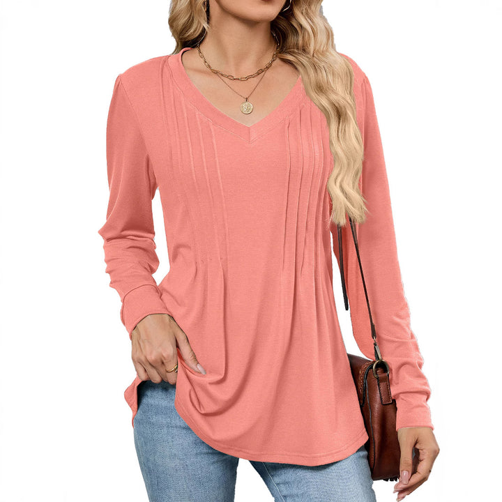Damen Viskose Blusenshirt mit eleganten Falten und V-Ausschnitt Drune