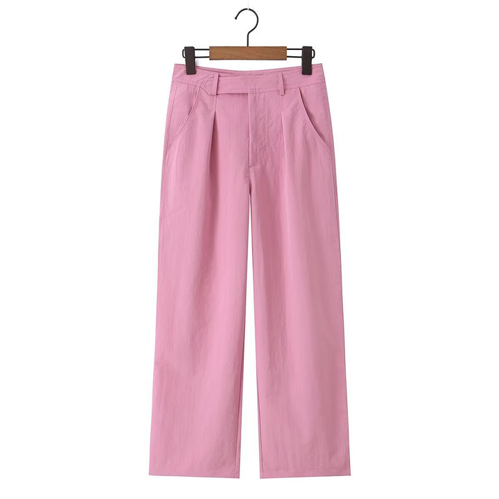 Damen Hochtaillierte weite Bundfaltenhose mit Bügelfalte und Eingrifftaschen Drune