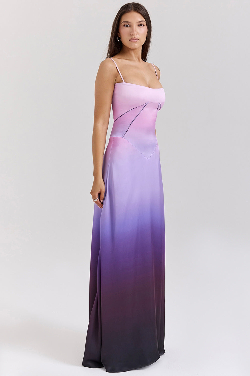 Drune | Abendkleid Satin Glanz Spaghetti Träger Rückenfrei Schmaler Schnitt Elegantes Kleid