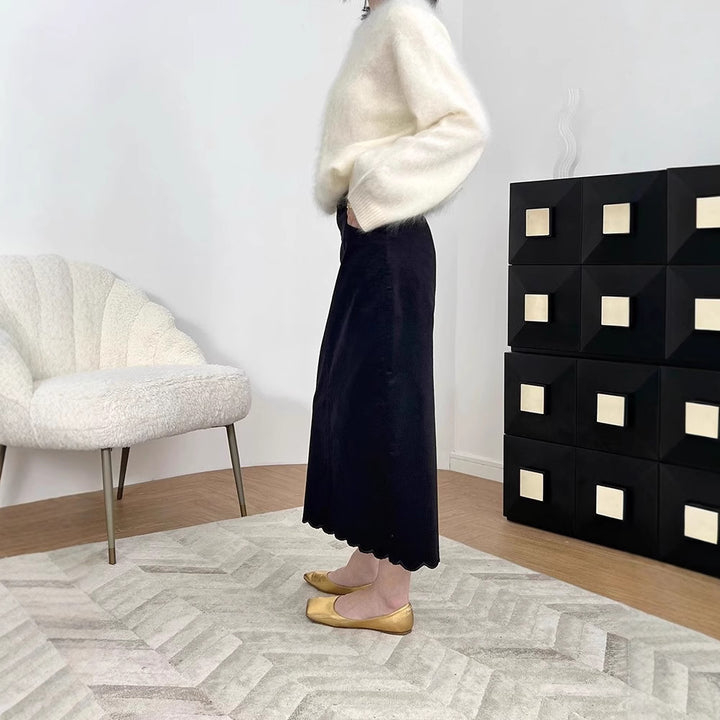 Damen Elegant geschnittener Maxirock mit skulpturaler Saumlinie Drune