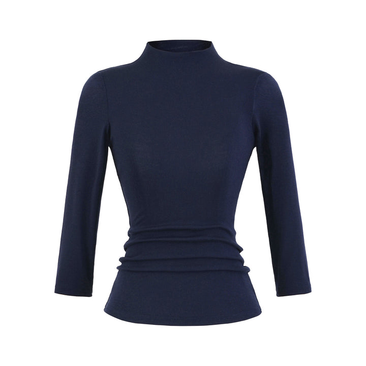 Damen Langarmshirt mit Stehkragen und Raffungsdetails Drune