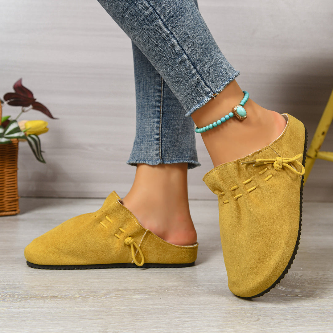 Damen nan gefütterte Velours-Pantolette mit Teddy-Innensohle, weicher Innensohle und dekorativer Schnürung Drune