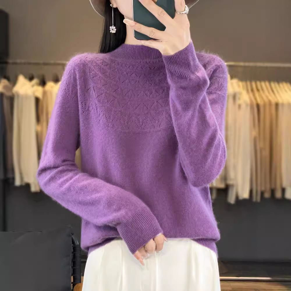 Damen Kuscheliger Mohair‑Optik Pullover mit Zierstruktur am Oberteil und Stehkragen Drune