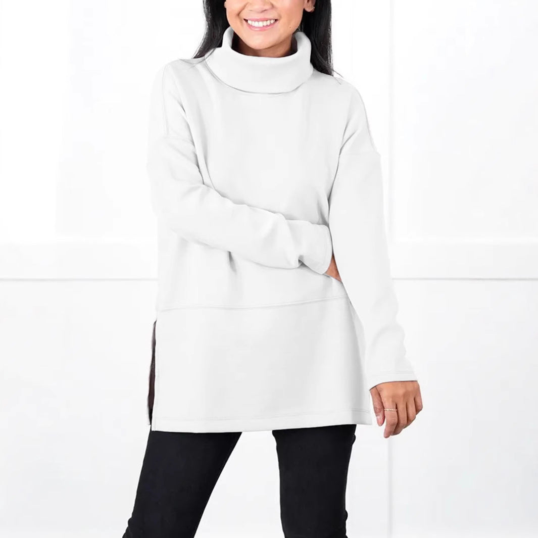 Damen Oversize Sweat-Tunika mit hohem Rollkragen, seitlichen Schlitzen und verlängertem Saum Drune