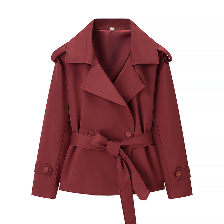 Damen nan verkürzte zweireihige Trenchjacke mit Bindegürtel Schulterklappen und Manschettenriegel Drune
