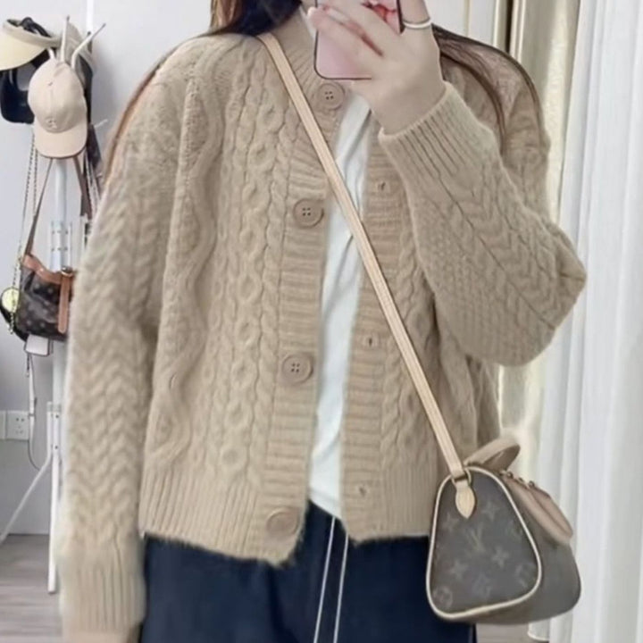 Damen Kuschelige Strickjacke mit Zopfmuster Drune 1772285547