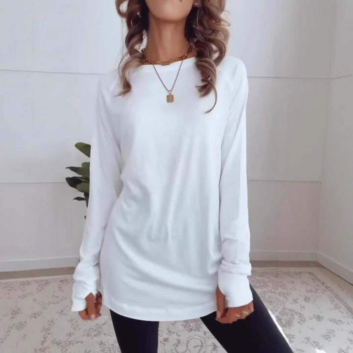 Damen nan verlängertes Langarmshirt-Tunika mit Rundhalsausschnitt und Daumenlochärmeln Drune