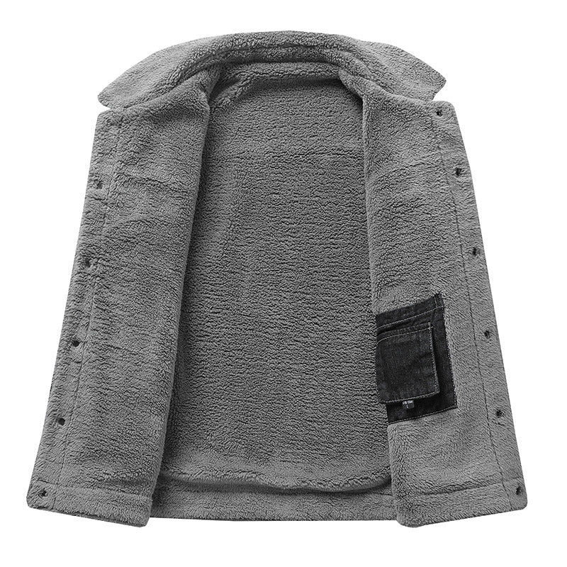 Herren Lässige Denimjacke mit Teddyfellkragen Drune