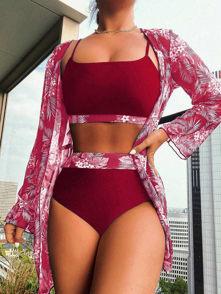 Damen Raffiniertes Bikini-Set mit transparentem Wickeltuch Drune