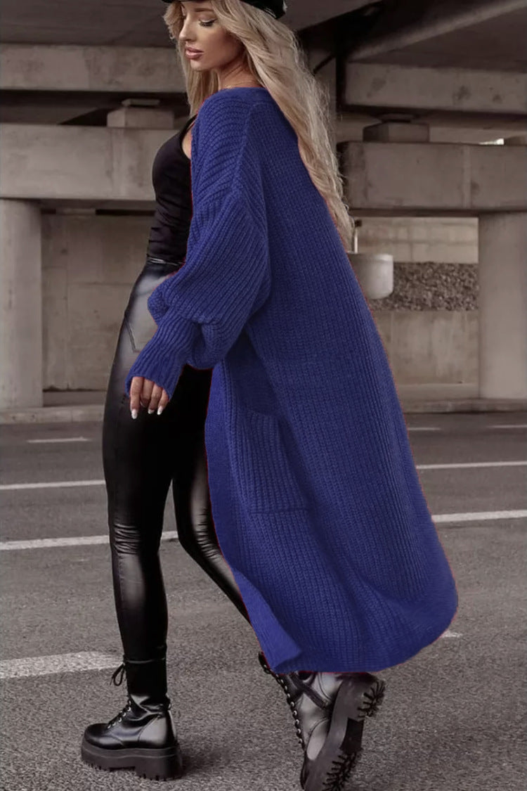Damen Langer Strickcardigan mit tieferem Rückensaum und lässigem Schnitt Drune