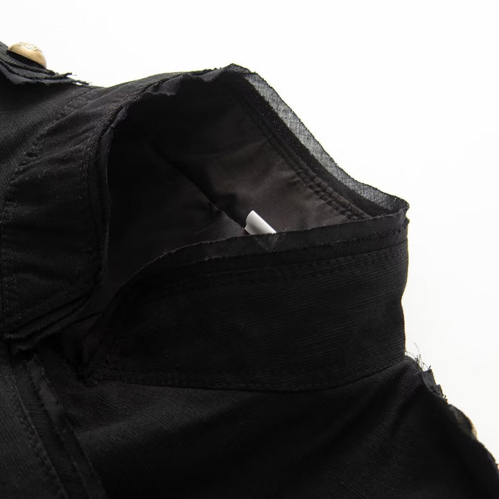 Damen Kurze Militärjacke mit Stehkragen und goldenen Zierknöpfen Drune
