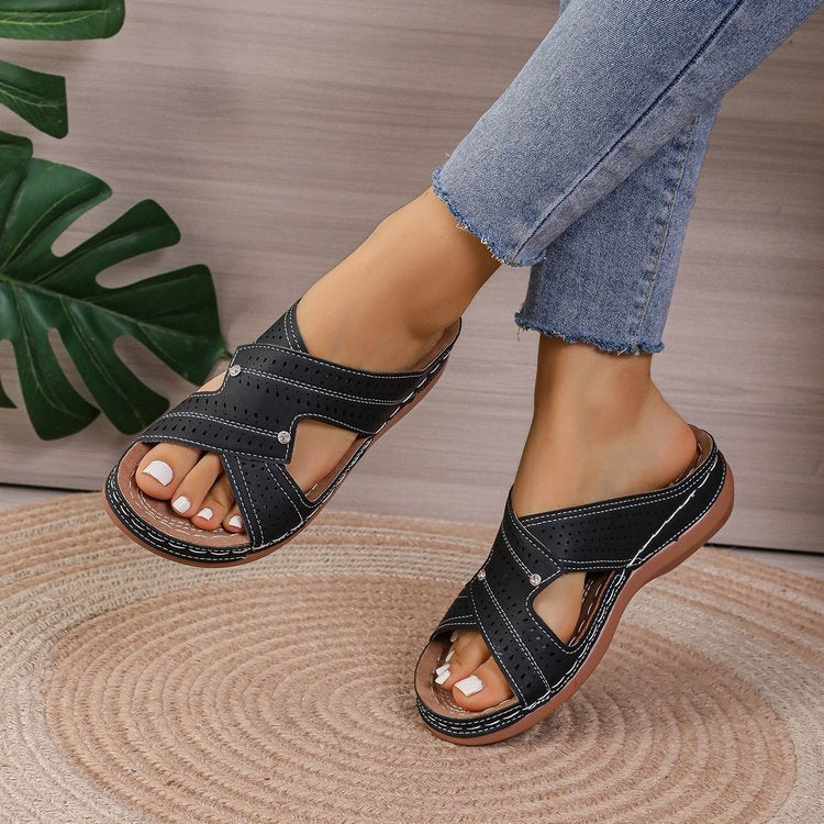 Damen Komfortsandalen mit atmungsaktivem Obermaterial und modischen Riemen Drune