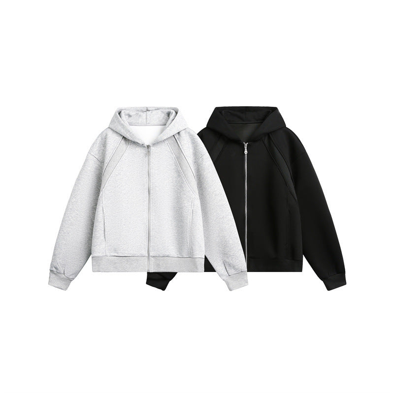 Unisex Leichte Oversize‑Kapuzen‑Sweatjacke mit durchgehendem Reißverschluss, Raglanärmeln und Eingrifftaschen Drune