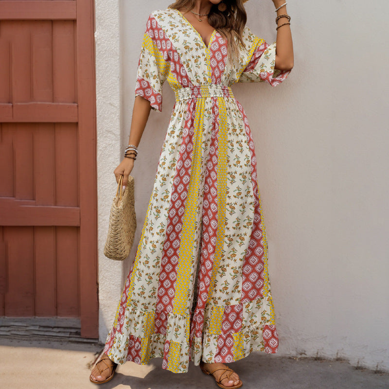 Damen Jumpsuit mit weitem Bein und elastischem Taillenzug Drune