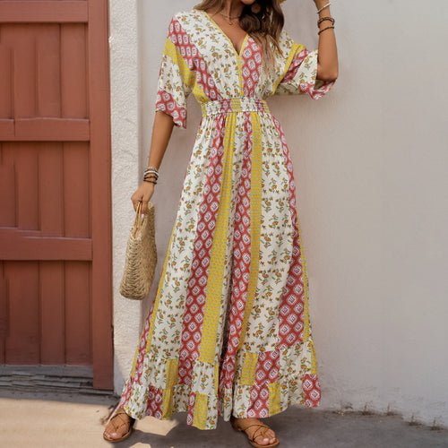 Damen Jumpsuit mit weitem Bein und elastischem Taillenzug Drune