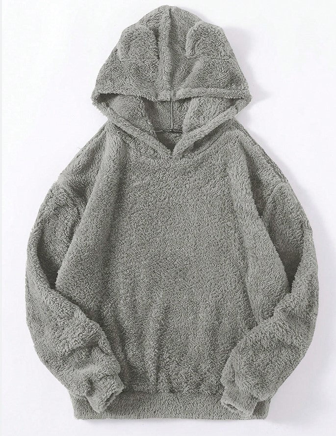 Damen nan kuscheliger Teddy-Hoodie mit Ohren, elastischem Bund und extra weichem Plüsch Drune
