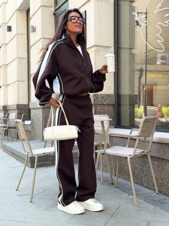 Damen Zweiteiliges Lounge-Sweatset mit seitlichem Kontraststreifen Drune