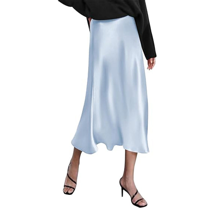 Damen eleganter Midi-Rock aus satinierter Viskose mit fließendem Fall Drune