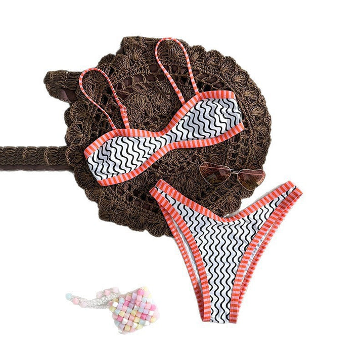 Damen Bikini-Set mit strukturiertem Wellenmuster und sportlichem Trägerdesign Drune