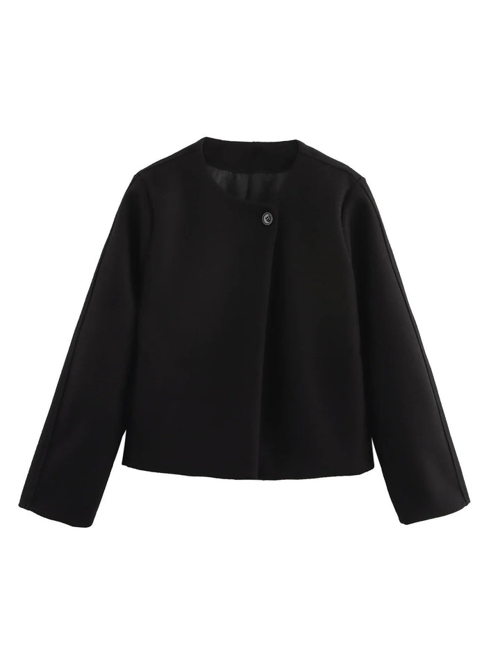 Damen elegante Kurzjacke im minimalistischen Design mit praktischem Knopf Drune