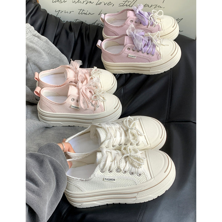 Damen Plateausneaker mit modischem Mesh-Obermaterial und trendigen Perlendetails Drune