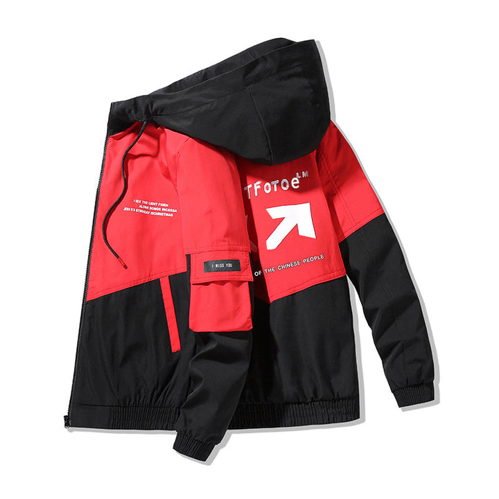 Herren Colorblock Kapuzen-Utility-Jacke mit Printdetails und taktischen Taschen Drune