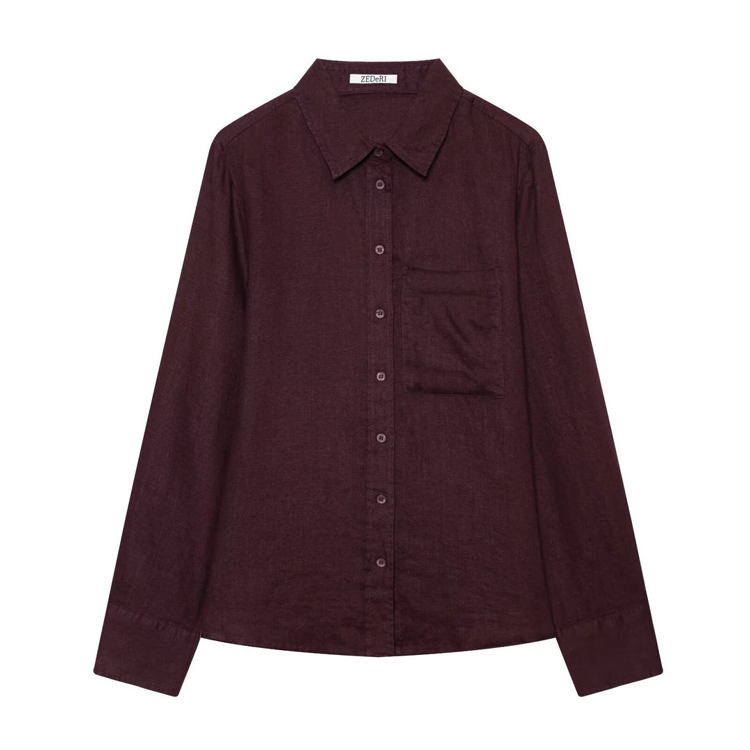 Damen Oversize‑Hemdbluse in Leinenoptik mit Brusttasche und Manschetten Drune
