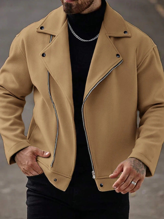 Herren Oversized Bikerjacke aus Wollmix mit asymmetrischem Reißverschluss und Druckknopf-Details Drune