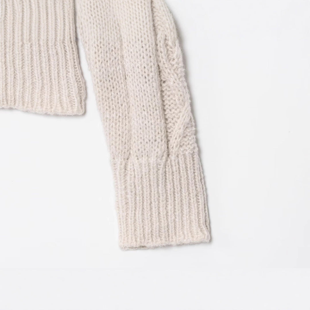 Damen Grobgestrickte Zopfstrick-Cardigan mit Stehkragen und Reißverschluss Drune