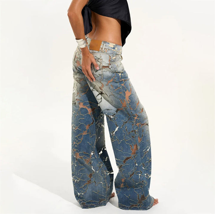 Damen Weit geschnittene Denim-Jeans mit einzigartigen Used-Details Drune