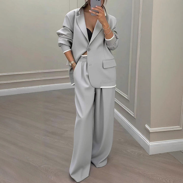 Damen elegantes Blazer- und Hose-Set mit weitem Schnitt und modernem Design Drune